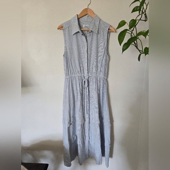 Calvin Klein Dresses & Skirts - Calvin Klein Size 10 Womens Linen Blend Blue White Striped Sleeveless Dress